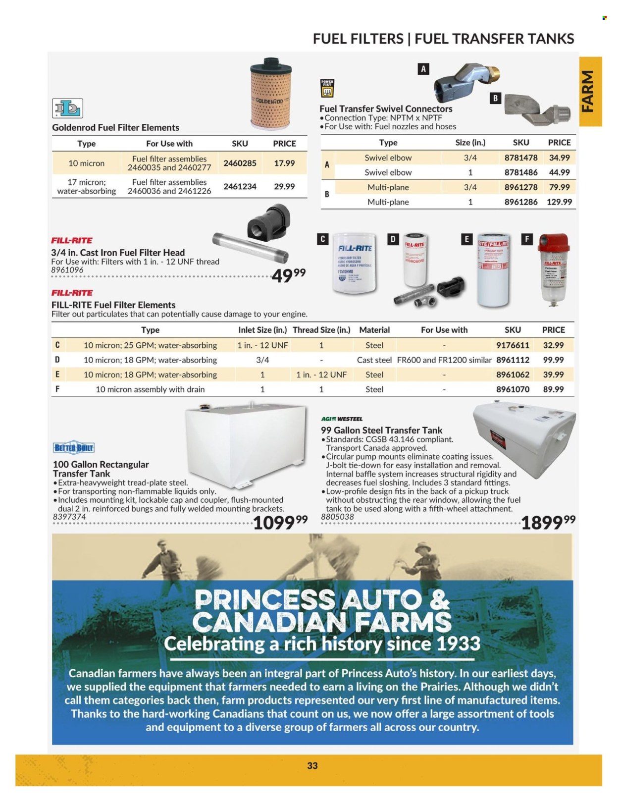 thumbnail - Princess Auto Flyer - April 23, 2024 - April 22, 2025 - Sales products - tank, bolt, pump, fuel filter. Page 33.
