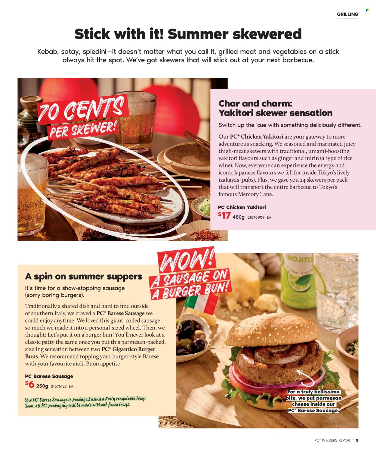 thumbnail - Real Canadian Superstore Flyer - Sales products - buns, burger buns, ginger, kabobs, sausage, parmesan, cheese, salty snack, topping, mirin, switch, alcohol, rice wine, tray, gateway. Page 5.