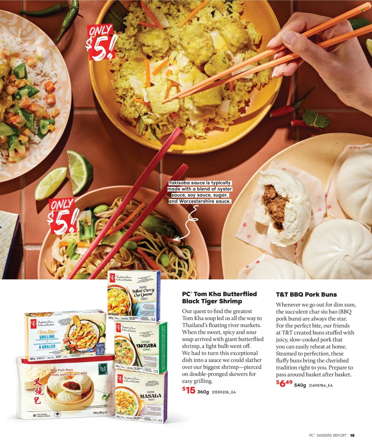 thumbnail - Shoppers Drug Mart Flyer - Sales products - buns, seafood, shrimps, soup, ready meal, cooked ham, sugar, soy sauce, worcestershire sauce, oyster sauce, basket, bulb, light bulb. Page 15.