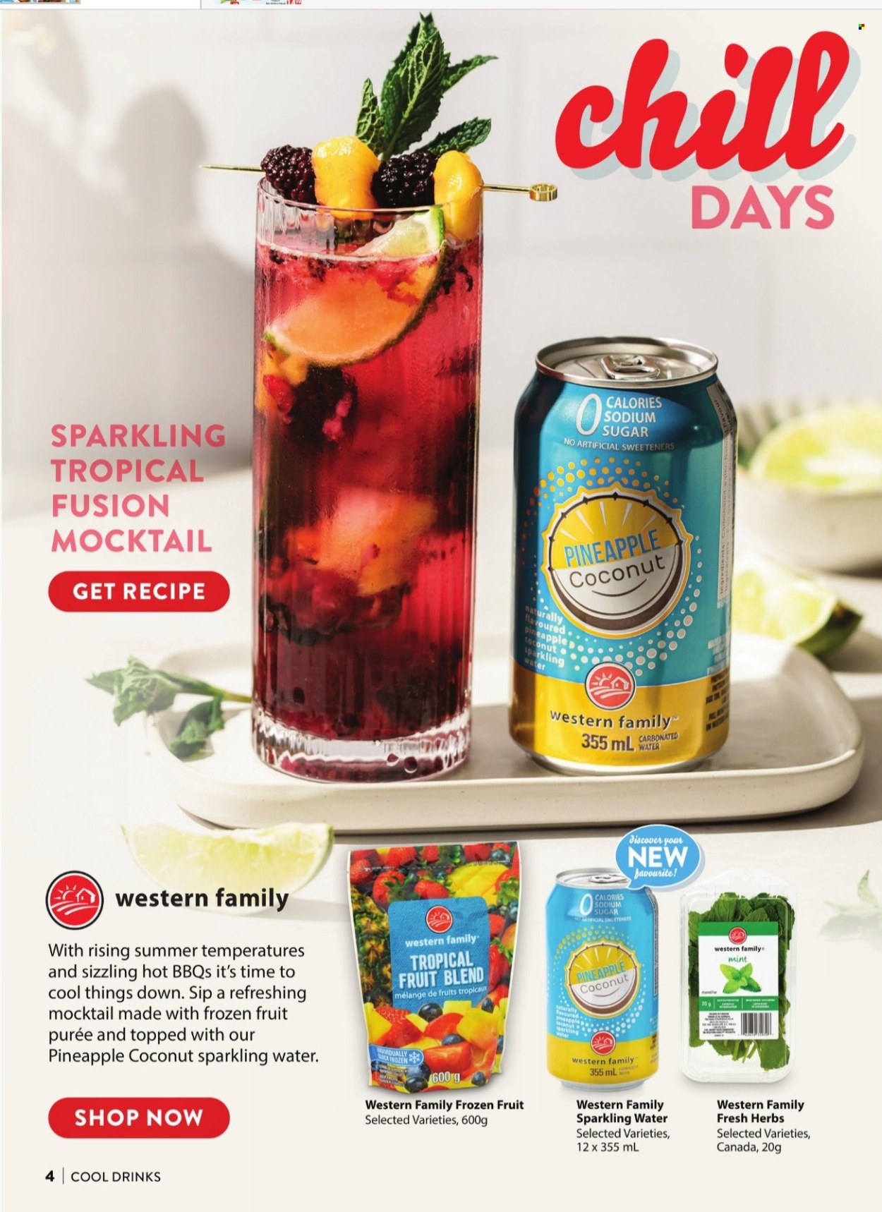 thumbnail - Quality Foods Flyer - June 13, 2024 - July 14, 2024 - Sales products - pineapple, frozen fruit, sugar, herbs, mint, coconut, sparkling water, water, baby food pouch. Page 4.