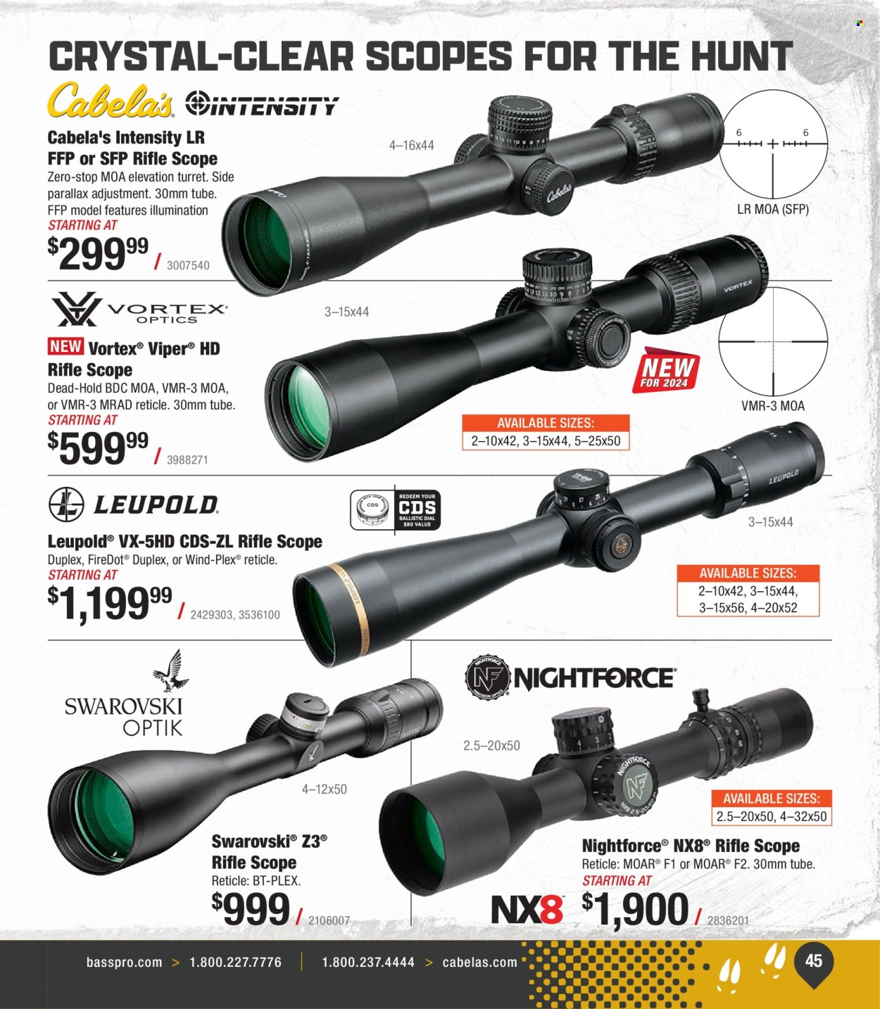 thumbnail - Bass Pro Shops Flyer - Sales products - viper, Swarovski, Leupold, riflescope, scope. Page 45.