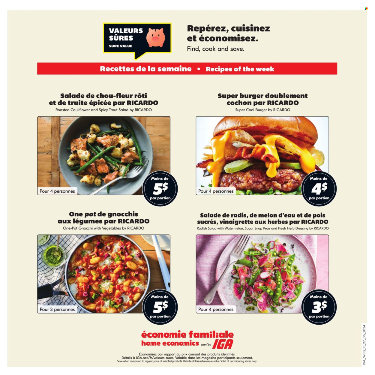 thumbnail - IGA Flyer - June 27, 2024 - July 03, 2024 - Sales products - roti, radishes, snap peas, salad, watermelon, melons, trout, gnocchi, hamburger, dressing, pot. Page 32.