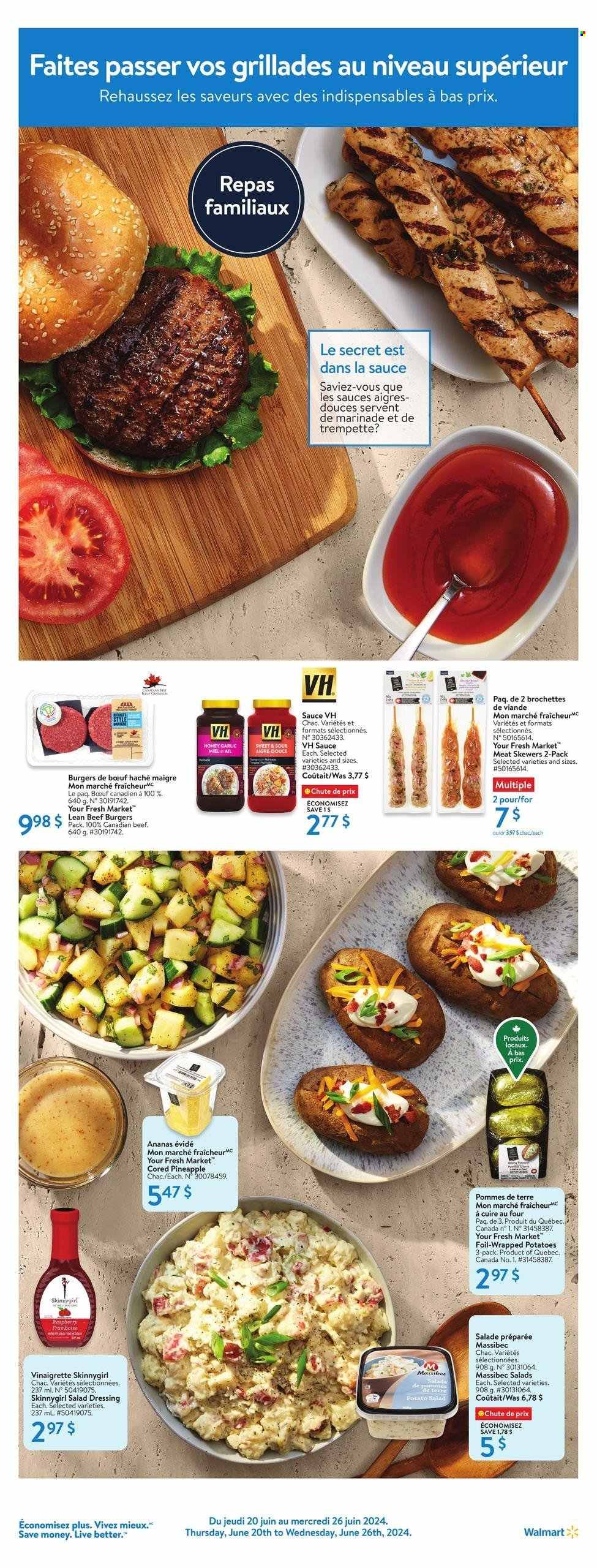 thumbnail - Walmart Flyer - June 27, 2024 - July 03, 2024 - Sales products - potatoes, sauce, pineapple, hamburger, beef burger, beef meat, salad dressing, dressing, salad. Page 5.
