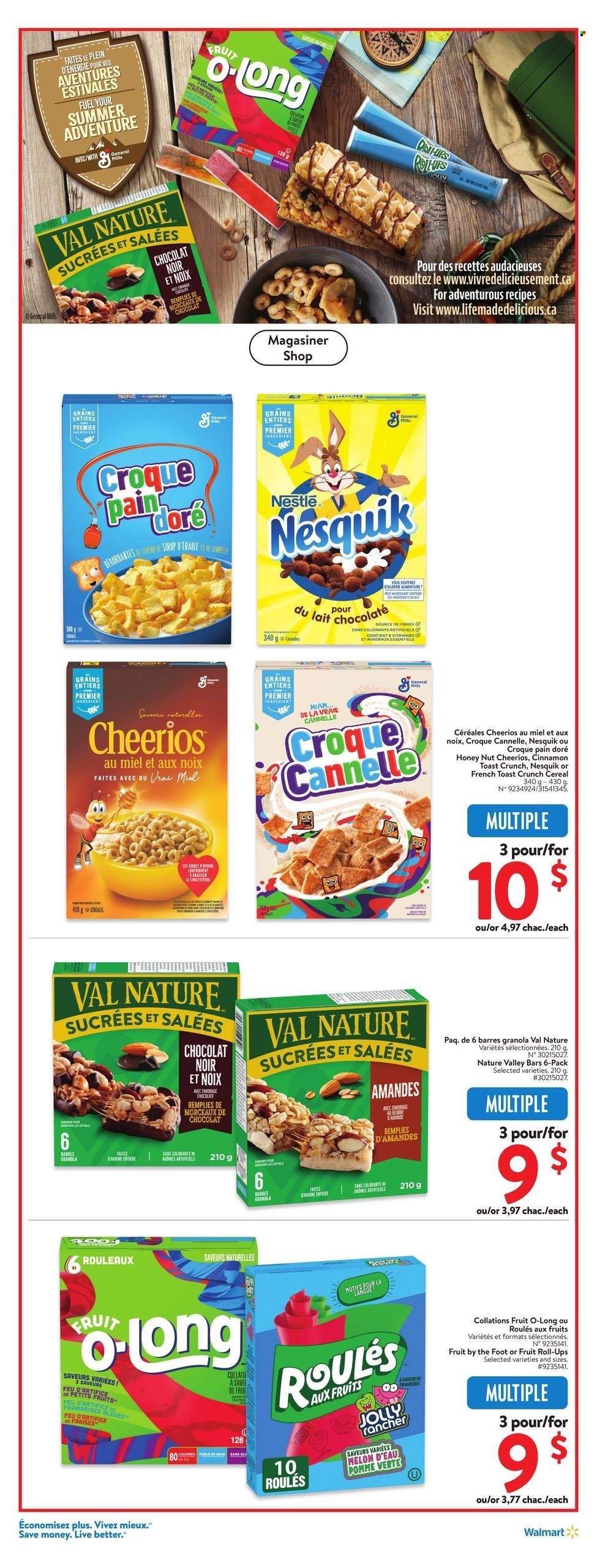 thumbnail - Walmart Flyer - June 27, 2024 - July 03, 2024 - Sales products - french toast, cereals, Cheerios, Nesquik, snack bar, cereal bar, bars, Nature Valley, General Mills, fruit snack. Page 19.