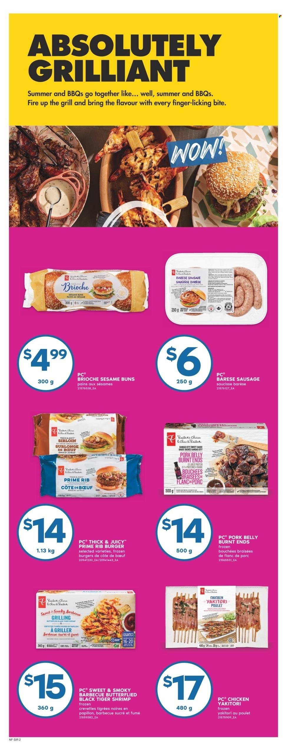 thumbnail - No Frills Flyer - June 27, 2024 - July 03, 2024 - Sales products - sausage, seafood, shrimps, hamburger, pork belly, pork meat, chicken, buns, brioche. Page 13.