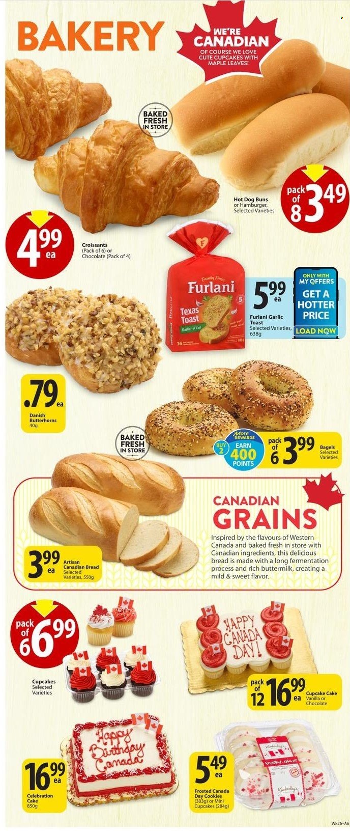 thumbnail - Save-On-Foods Flyer - June 27, 2024 - July 03, 2024 - Sales products - bagels, hot dog rolls, cake, croissant, buns, toast bread, cupcake, hamburger, buttermilk, cookies. Page 5.