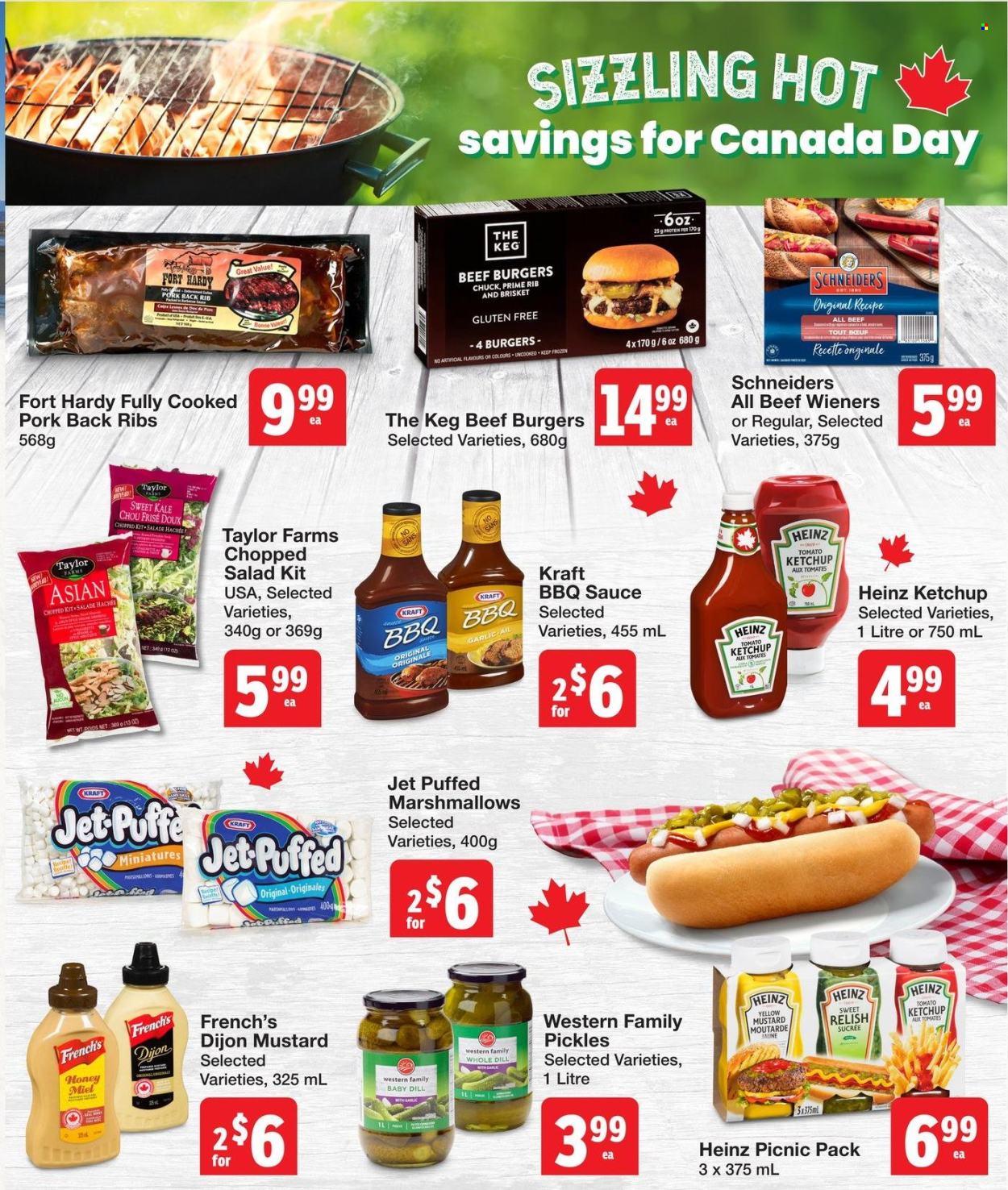 thumbnail - Quality Foods Flyer - June 27, 2024 - July 03, 2024 - Sales products - garlic, kale, chopped salad, hamburger, beef burger, Kraft®, brisket, ready meal, frankfurters, marshmallows, pickles, relish, pickled vegetables, dill, BBQ sauce, mustard, ketchup, sauce, honey, Heinz. Page 11.