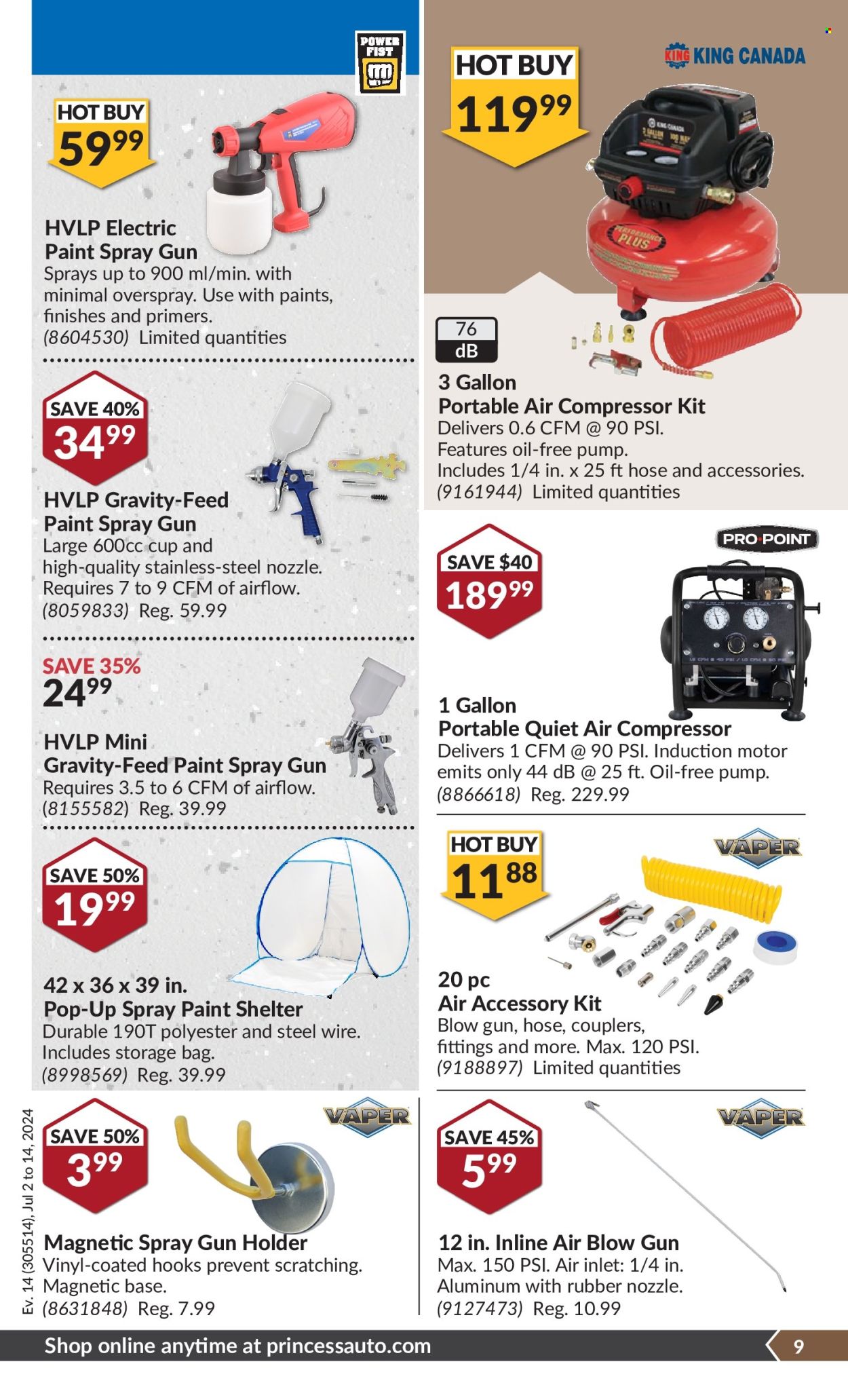 thumbnail - Princess Auto Flyer - July 02, 2024 - July 14, 2024 - Sales products - spray gun, spray paint, air compressor, compressor, pump. Page 12.
