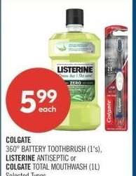 COLGATE 360° BATTERY TOOTHBRUSH (1's), LISTERINE ANTISEPTIC or COLGATE TOTAL MOUTHWASH (1L) - Selected Types