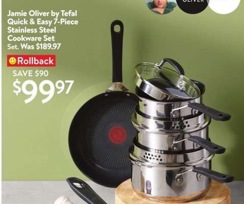 Jamie Oliver by Tefal Quick & Easy 7-Piece Stainless Steel Cookware Set - 30514781