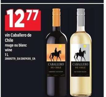 VIN CABALLERO DE CHILE ROUGE OU BLANC | WINE, 1 L