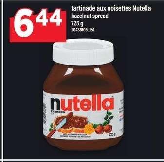 TARTINADE AUX NOISETTES NUTELLA HAZELNUT SPREAD, 725 G