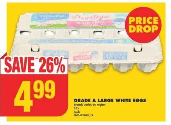 GRADE A LARGE WHITE EGGS, 18's - brands varies by region, œufs