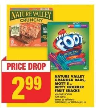 NATURE VALLEY GRANOLA BARS, MOTT'S or BETTY CROCKER FRUIT SNACKS, 120-230 g - selected varieties

barres ou collations