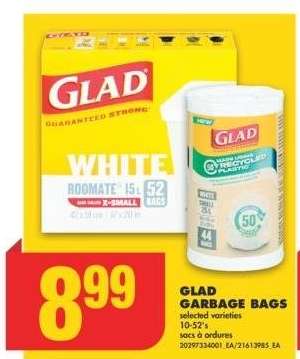 GLAD GARBAGE BAGS, 10-52's - Selected varieties
Sacs à ordures