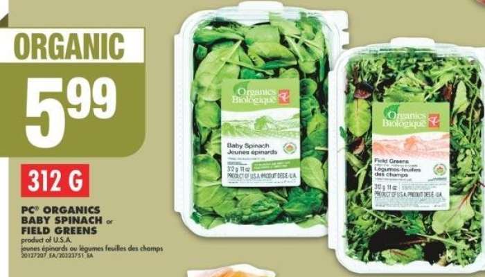 PC® ORGANICS BABY SPINACH or FIELD GREENS, 312 G - Product of U.S A.

jeunes épinards ou légumes feuilles des champs