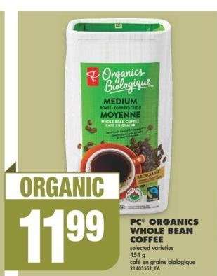 PC® ORGANICS WHOLE BEAN COFFEE, 454 g - Selected varieties

café en grains biologique