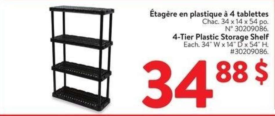 4-Tier Plastic Storage Shelf - Each. 34" W x 13" D x 54" H.
#30209086