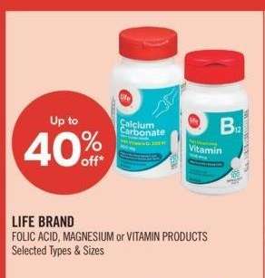 LIFE BRAND FOLIC, ACID, MAGNESIUM or VITAMIN PRODUCTS - Selected Types & Sizes