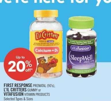 FIRST RESPONSE PRENATAL (90's), L'IL CRITTERS GUMMY or VITAFUSION VITAMIN PRODUCTS - Selected Types & Sizes