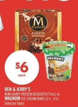 BEN & JERRY'S NON DAIRY FROZEN DESSERT (473ml) or MAGNUM ICE CREAM BARS (3'S - 4'S) - Selected Types