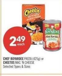 CHEF BOYARDEE PASTA (425g) or CHEETOS MAC 'N CHEESE - Selected Types & Sizes