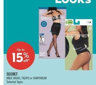 SECRET KNEE HIGHS, TIGHTS or SHAPEWEAR - Selected Types & Sizes