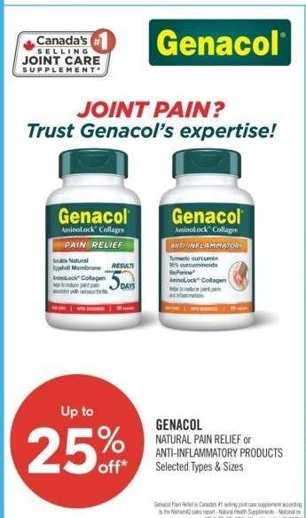 GENACOL NATURAL PAN RELIEF or ANTI INFLAMMATORY PRODUCT - Selected Type & Sizes