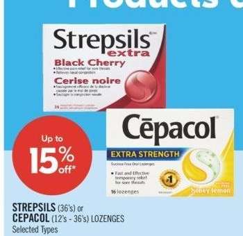 STREPSILS (36's) or CEPACOL (12's - 36's) LOZENGES - Selected Types