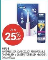 ORAL-B WATERFLOSSER ADVANCED, iO4 RECHARGEABLE TOOTHBRUSH or CROSSACTION BRUSH HEADS (3's) - Selected Types