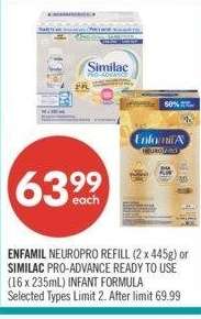 ENFAMIL NEUROPRO REFILL (2 x 445g) or SIMILAC PRO-ADVANCE READY TO USE (16 x 235mL) INFANT FORMULA - Selected Types