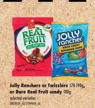 JOLLY RANCHERS OR TWIZZLERS 170-198G, OR DARE REAL FRUIT CANDY, 180G - selected varieties