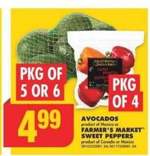 AVOCADOS, PKG OF 5 OR 6 or FARMER'S MARKET™ SWEET PEPPERS, PKG OF 4 - product of Mexico product of Canada or Mexico