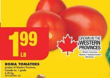 Roma Tomatoes - Product of Western Provinces, Canada no. 1 grade 4.39/kg