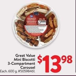 Great Value Mini Biscotti 3-Compartment Carousel - Each. 600 g. #50598461.