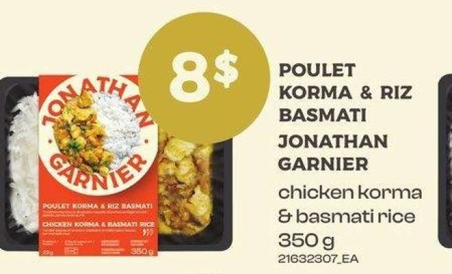 POULET KORMA & RIZ BASMATI JONATHAN GARNIER | chicken korma & basmati rice, 350 G