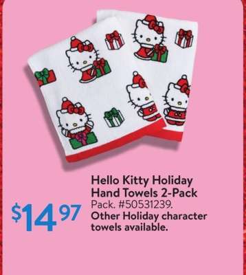 Hello Kitty Holiday Hand Towels 2-Pack - Pack. #50531239.