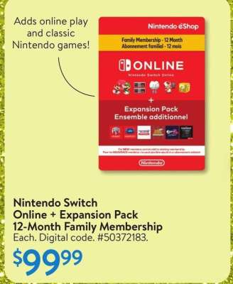 Nintendo Switch Online + Expansion Pack 12-Month Family Membership - Each. Digital code. 
50372183.