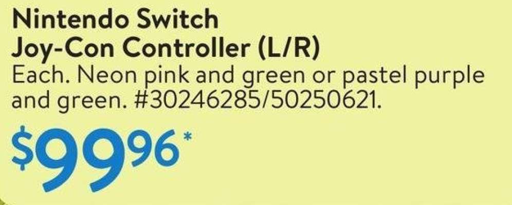 Nintendo Switch Joy-Con Controller (L/R) - Each. Neon pink and green or pastel purple and green. 30246285/ 50250621.