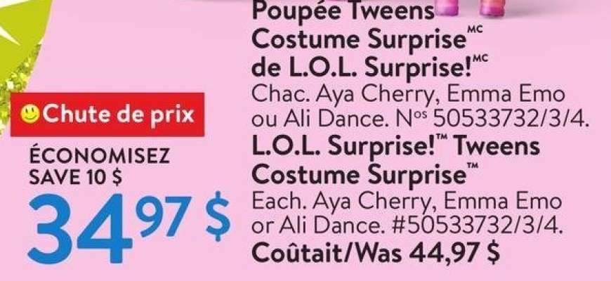 L.O.L. Surprise Tweens Costume Surprise - Each. Aya Cherry, Emma Emo
or Ali Dance. #50533734