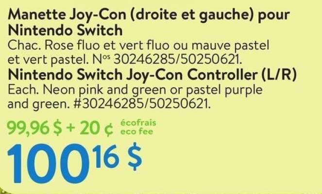 Nintendo Switch Joy-Con Controller (L/R) - Each. Neon pink and green or pastel purple and green.
30246285