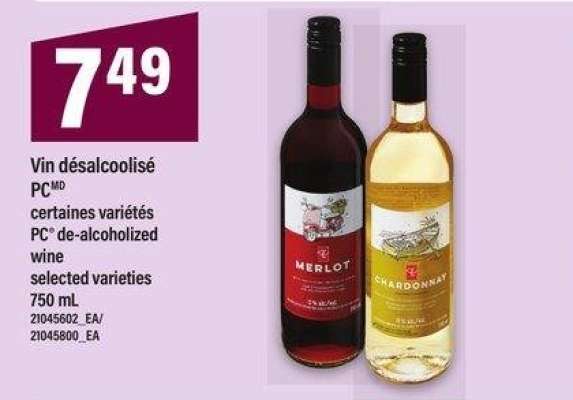 VIN DÉSALCOOLISÉ PCMD | PC® de-alcoholized wine, 750 mL - certaines variétés

selected varieties