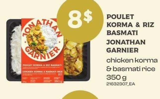 POULET KORMA & RIZ BASMATI JONATHAN GARNIER | chicken korma & basmati rice, 350 G