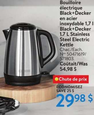 Black + Decker 1.7 L Stainless Steel Electric Kettle - Each. 50471619/571803.