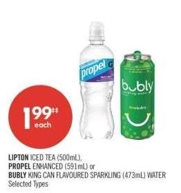 LIPTON ICED TEA (500mL), PROPEL ENHANCED (591mL) or BUBLY KING CAN FLAVOURED SPARKLING (473mL) WATER - Selected Types