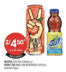 NESTEA ICED TEA (500ml) or PEACE TEA KING CAN BEVERAGES (365ml) - Selected Types