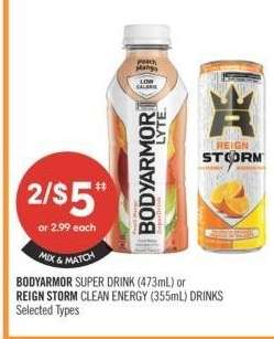 BODYARMOR SUPER DRINK (473mL) or REIGN STORM CLEAN ENERGY (355mL) DRINKS - Selected Types