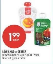 LOVE CHILD or GERBER ORGANIC BABY FOOD - Selected Types & Sizes