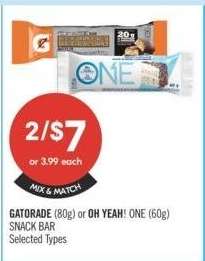 GATORADE (80g) or OH YEAH! ONE (60g) SNACK BAR - Selected Types & Sizes