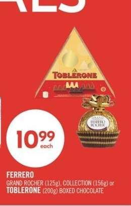 FERRERO GRAND ROCHER (125g), COLLECTION (156g) or TOBLERONE (200g) BOXED CHOCOLATE